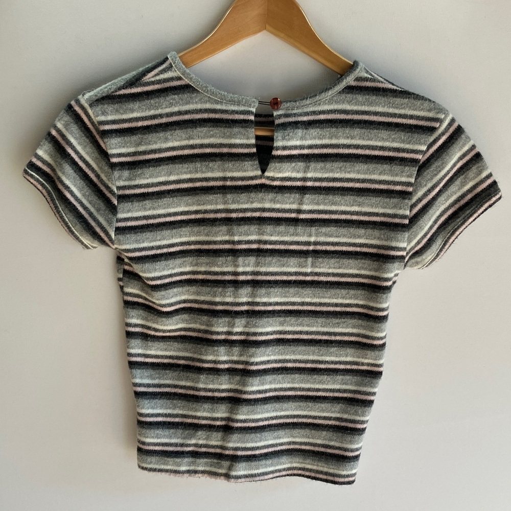 A. Byer Gray and Black Striped Short Sleeve Top